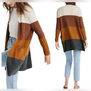 Madewell Kent Colorblock Cardigan Sweater Stripes Neutrals Women’s size XL